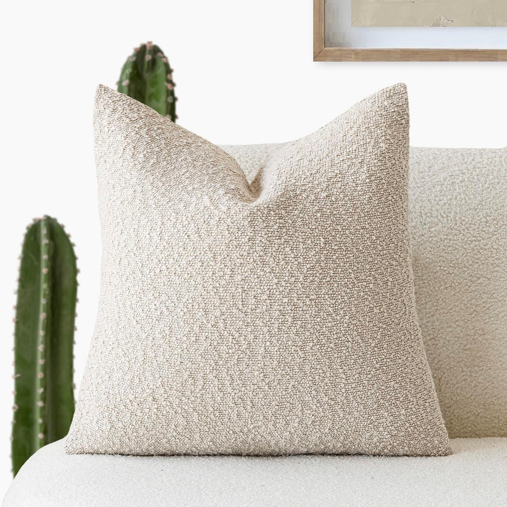 Foindtower Decorative Textured Boucle Throw Pillow Covers Accent Solid Pillow Cases Neutral Soft Cozy Couch Cushion Case for Chair Sofa…