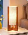 EDISHINE 13.5" Small Table Lamp, Walnut Wood Cylinder Nightstand Lamp for Bedroom, Beige Linen Shade, Corner Modern Bedside Lamp for…