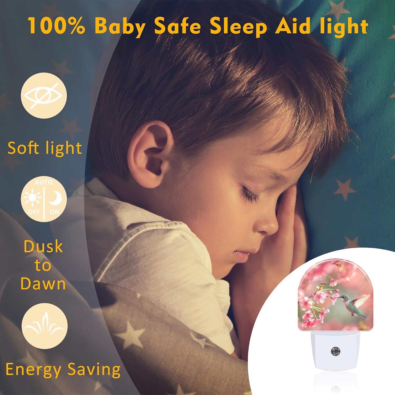 Hummingbird with Cherry Blossoms Night Light Plug into Wall, Pink Flowers Bird Dusk to Dawn Night Light,0.5w Energy Saving Sleep Friendly…