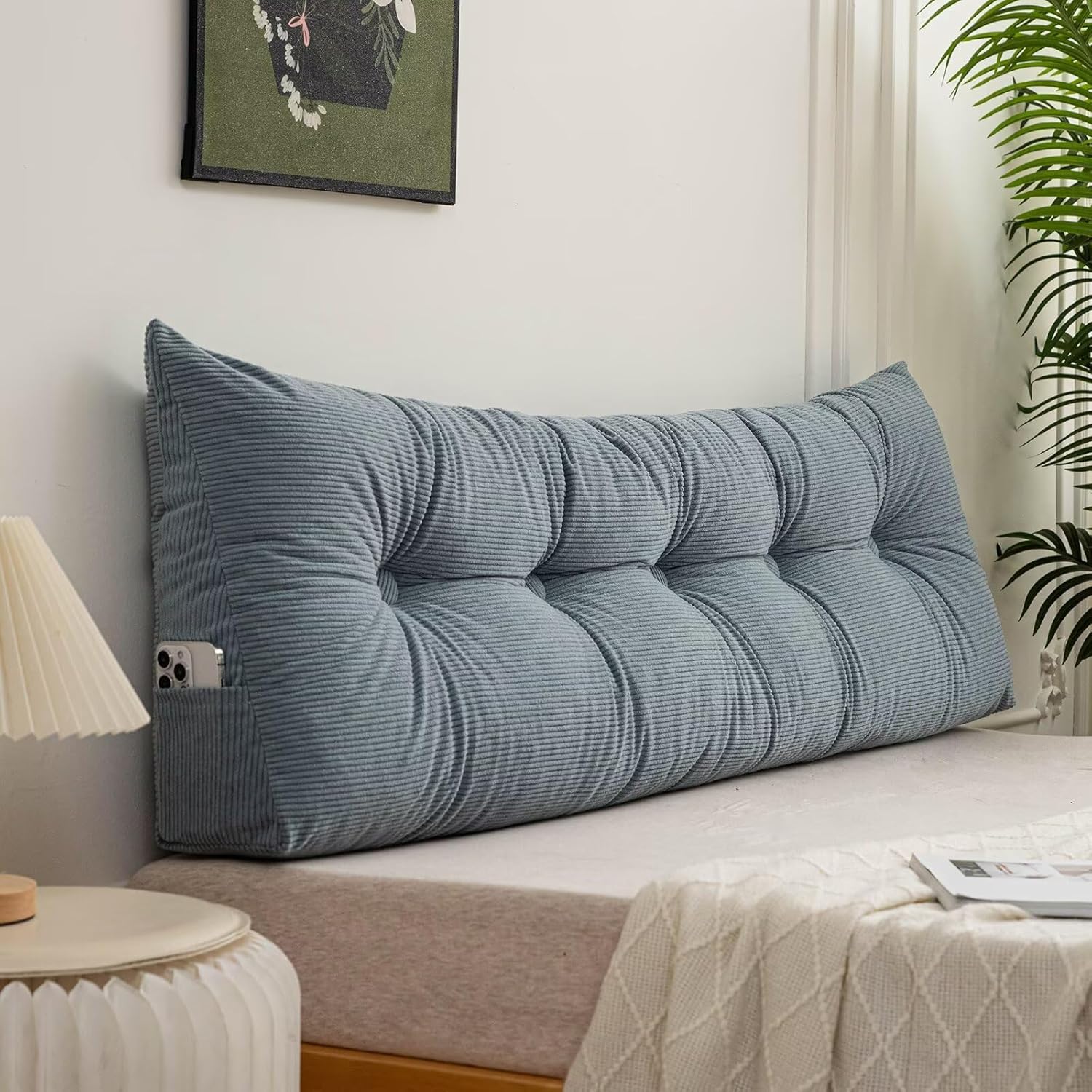 Triangular Headboard Wedge Pillow Full Dusty Blue Bed Headboard Pillow Wedge Gap Filler Triangle Back Cushion Lumbar Positioning…