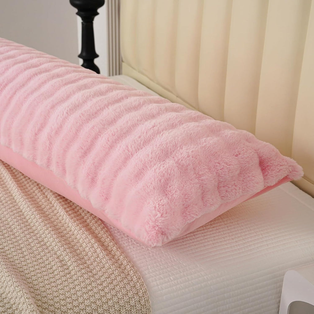 Uhamho Fluffy Faux Fur Body Pillowcase, Luxury Bubble Waffle Carved Plush Long Size 21"x54" Body Pillow Cover for Adults and Children Soft…
