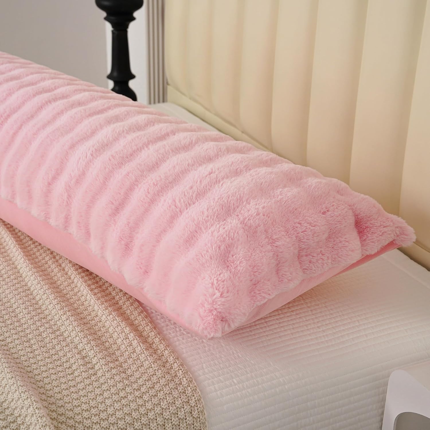 Uhamho Fluffy Faux Fur Body Pillowcase, Luxury Bubble Waffle Carved Plush Long Size 21"x54" Body Pillow Cover for Adults and Children Soft…