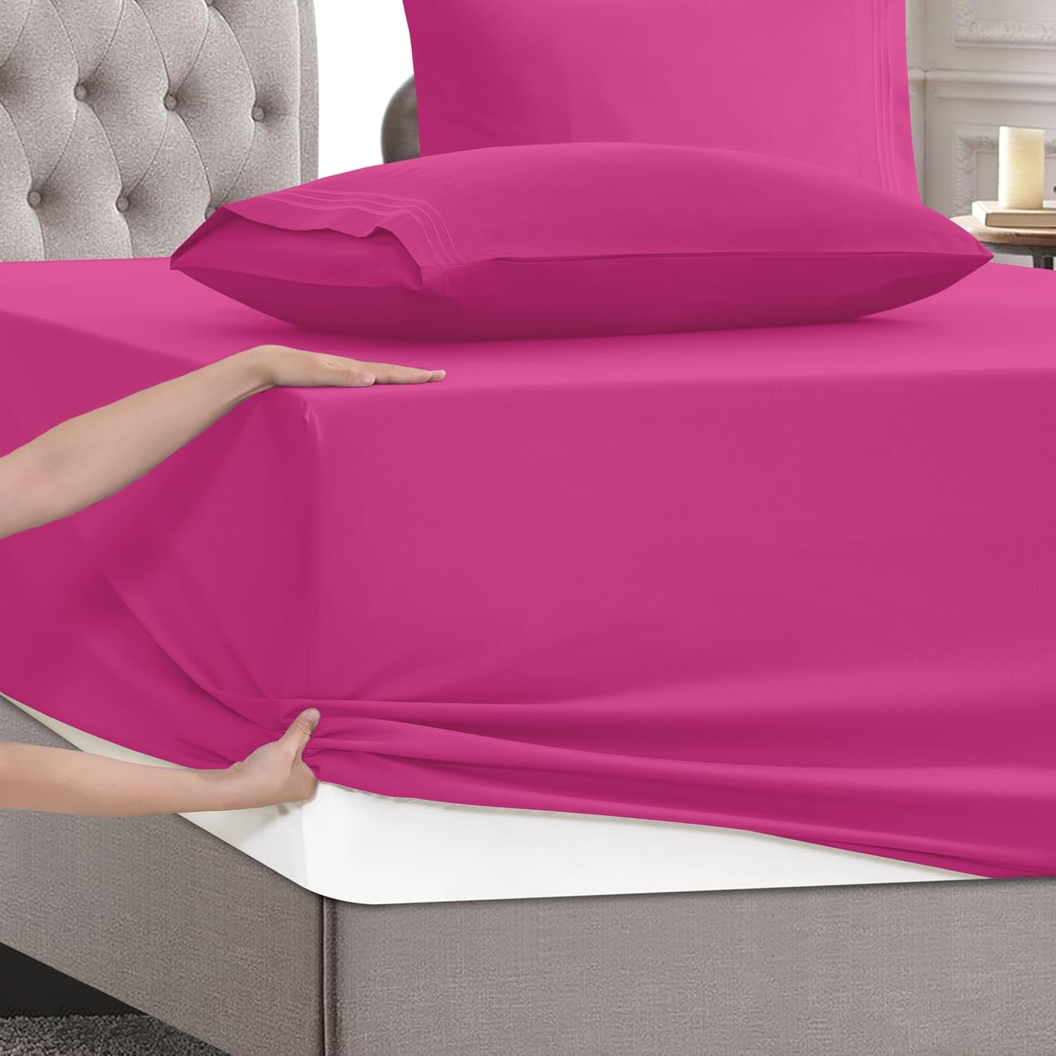 MocassiLuxuryBedding Mocassi Cal King Size 4-Piece Bed Sheet Set - 1800 Hotel Quality Microfiber 18-24 Inches Extra Deep Pocket Fitted Shee…