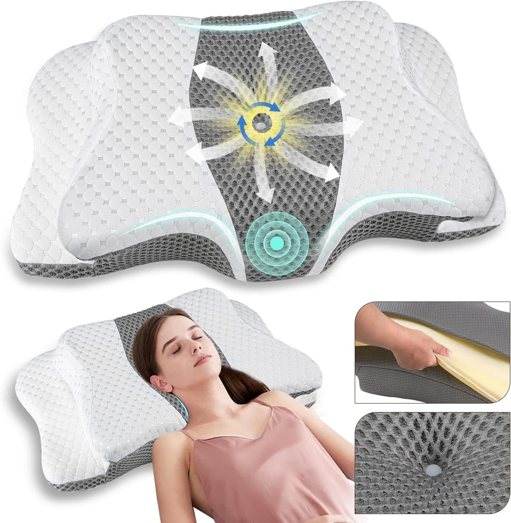 Qiubabyo Cervical Pillow for Neck Support, Adjustable Ergonomic Pillow Cozy Sleeping, Odorless Orthopedic Memory Foam Pillow, Contour Bed P…