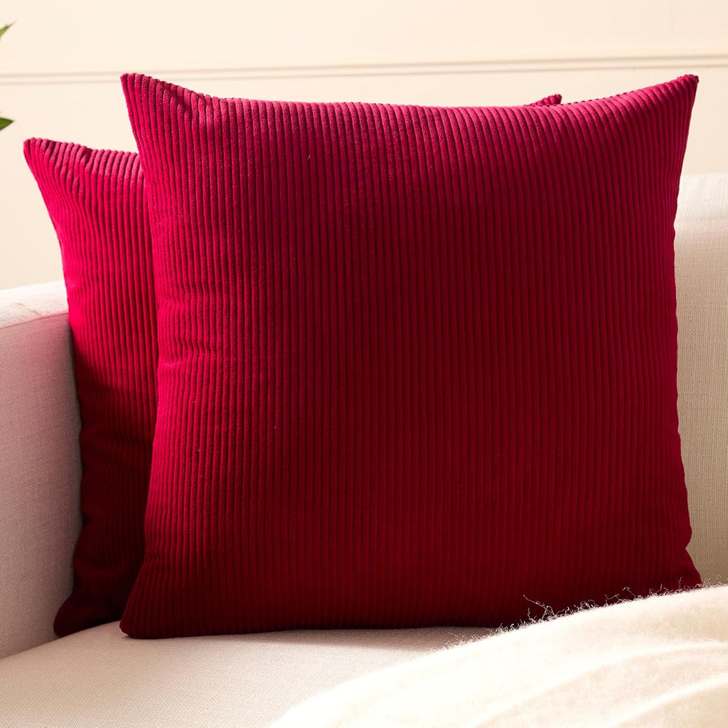 EncasaXO Encasa XO Corduroy Throw Pillows Covers 18"x18", Set of 2 Soft Textured Striped Boho Pillow Covers | Decorative and Cozy Cushion C…