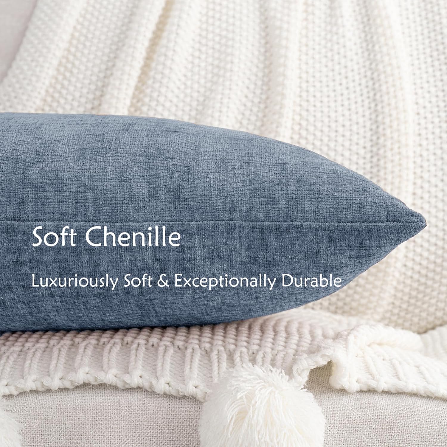 Hwy50 HWY 50 Dark Grey Blue Couch Pillow Covers 18x18 Inch Pack of 2, Soft Chenille Decorative Throw Pillow Cases Farmhouse for Sofa Living…