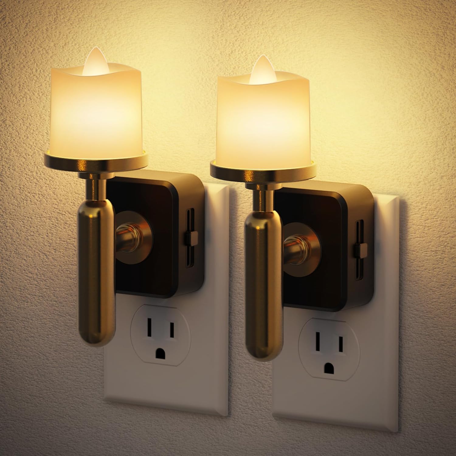 JandCase Candle Night Light, 2 Pack Night Lights Plug into Wall, 3000K Soft White, 0-100LM Adjustable Brightness, Dusk to Dawn Sensor…