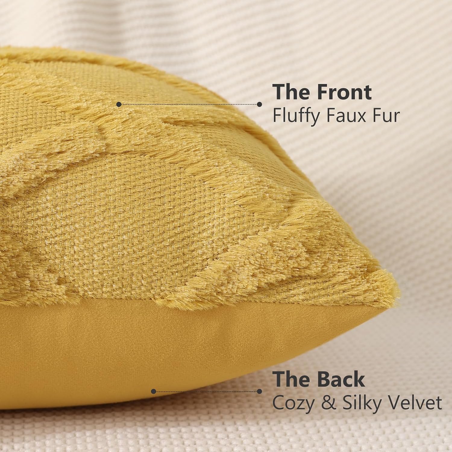 decorUhome Summer Throw Pillow Covers 20x20 Inch Set of 2, Soft Plush Faux Fur Wool Mustard Yellow Accent Couch Pillow Covers for Modern Fa…