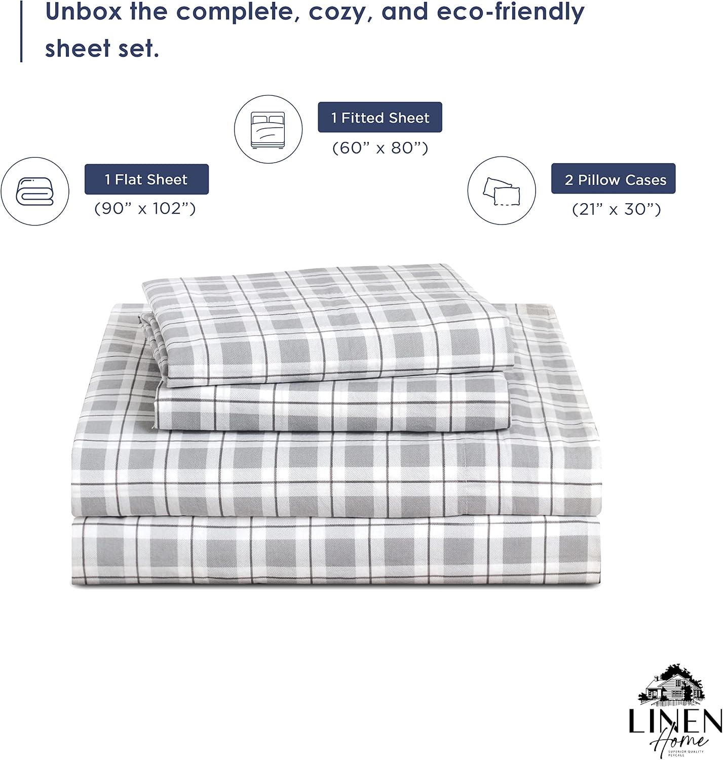 Linen Home Cotton Lyocell Blend Percale Sheet Set Queen Size - 4 Piece Deep Pocket Bedding, Pre-Washed & Shrunk, Crisp Cooling Fabric…