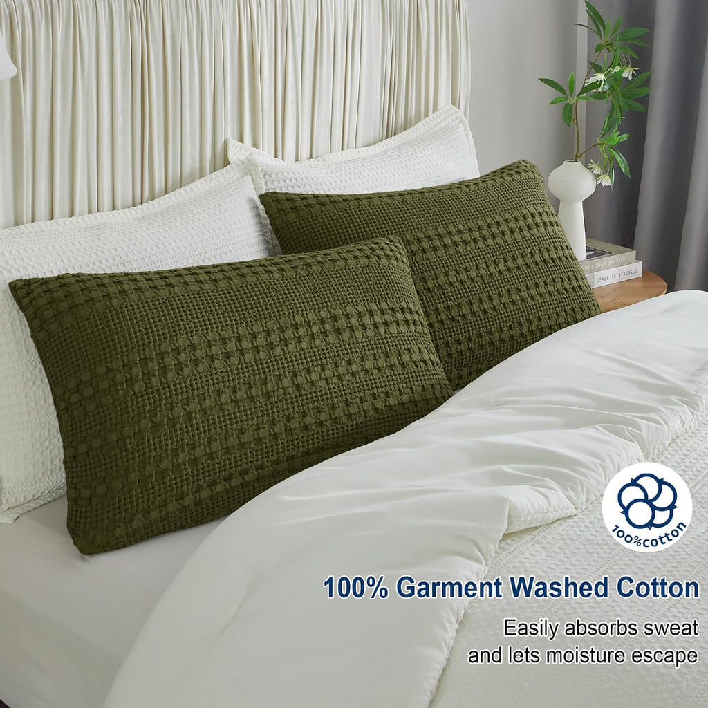 Phf 100% Cotton Waffle Pillow Shams Standard Size, 2 Pack 20" x 26" Soft Skin-Friendly Pillowcases, No Filling, Aesthetic Woven and Breatha…
