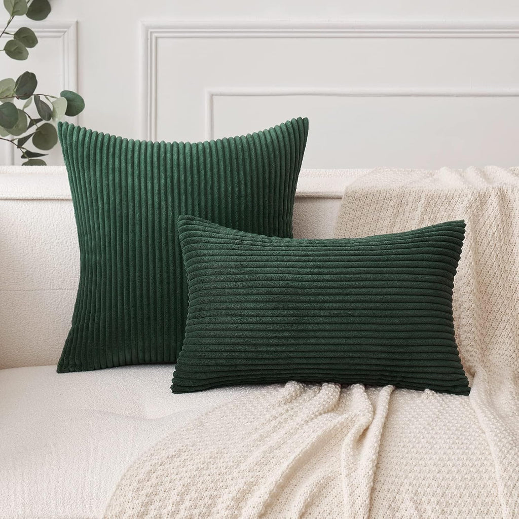MIULEE Pack of 2 Army Green Corduroy Pillow Covers Soft Boho Striped Throw Pillow Covers Set Decorative Square Cushion Cases Pillowcases…