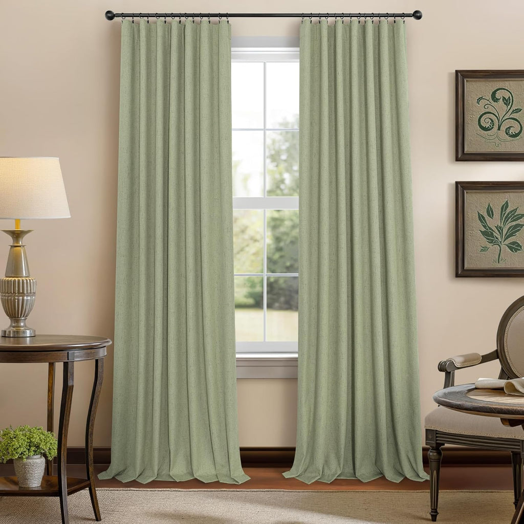 Pitalk Sage Green Room Darkening Curtains for Bedroom 108 Inch Extra Long 2 Panels Black Out Dark Academia Decor Linen Textured Blocking Li…