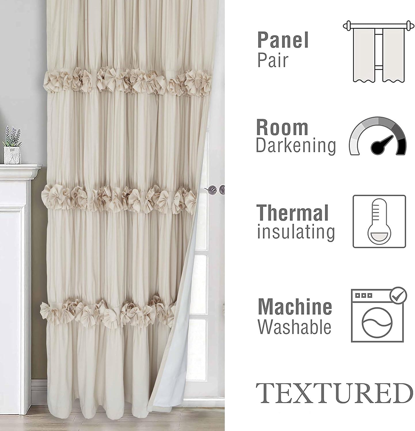 Homechoice Decor Thermal Insulated Blackout Window Curtains, 54" W x 84" L (Pair), Boho Ruched Window Treatments with 3 Rows of Butterfly…