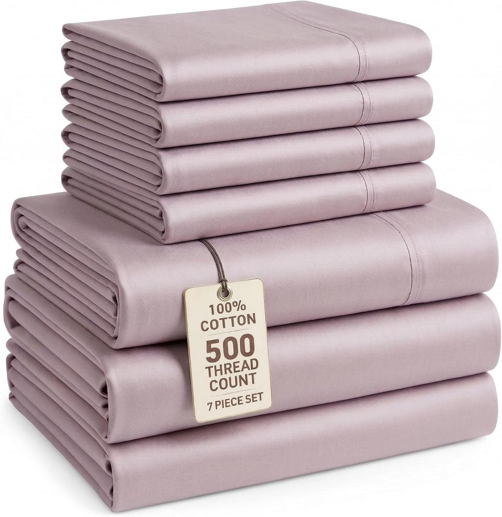 Casa Platino Queen Bed Sheets, 6 Piece 100% Cotton Set, 500 Thread Count Sateen Sheets for Queen Size Bed, Silky Smooth and Breathable…