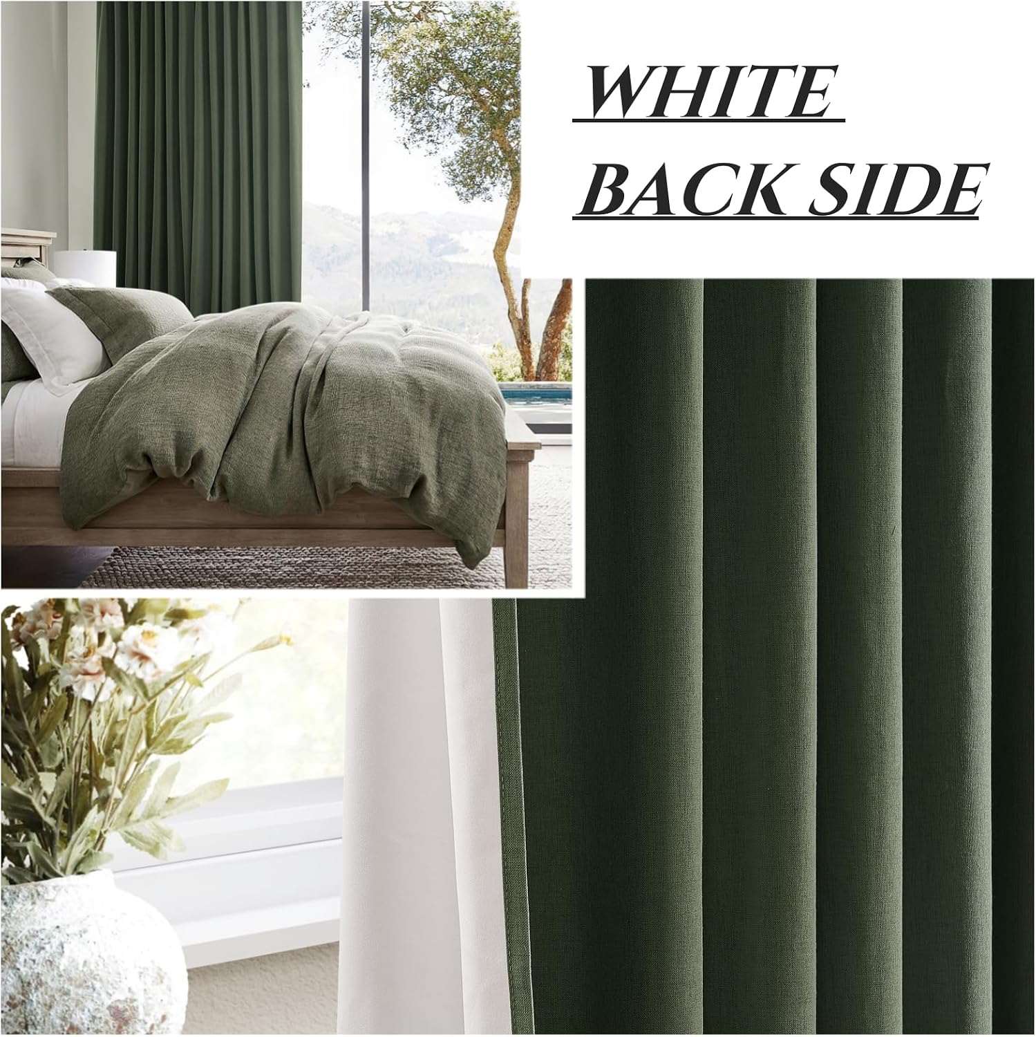 Qjmydeco Black Out Curtains for Bedroom Aesthetic 104 Inch Windows, 105 Inches Length Linen Room Darkening Olive Green Canvas Look Classroo…