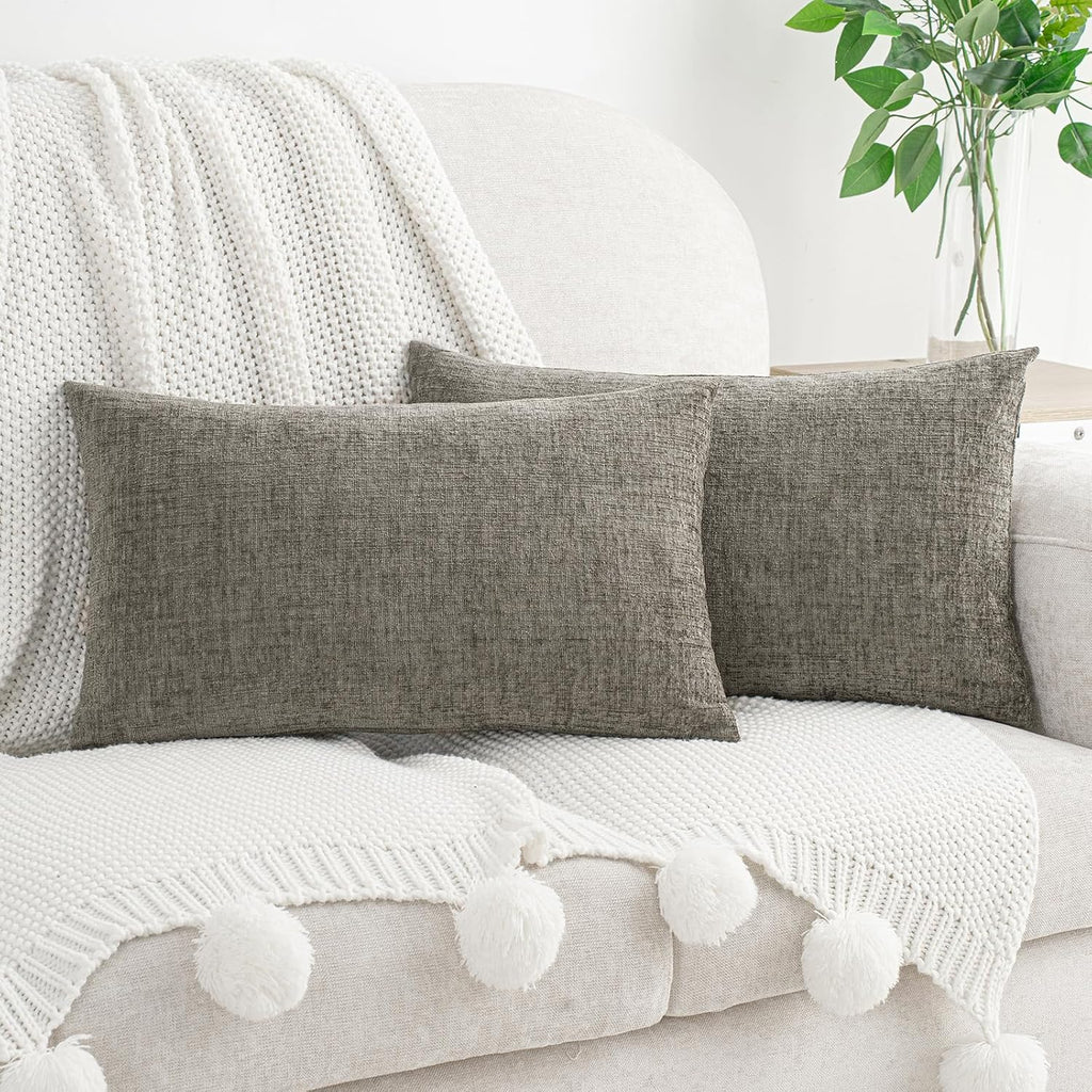 Hwy50 HWY 50 Dark Gray Lumbar Pillow Covers 12x20 Inch Pack of 2, Soft Chenille Decorative Throw Pillow Covers Farmhouse for Couch Sofa Liv…