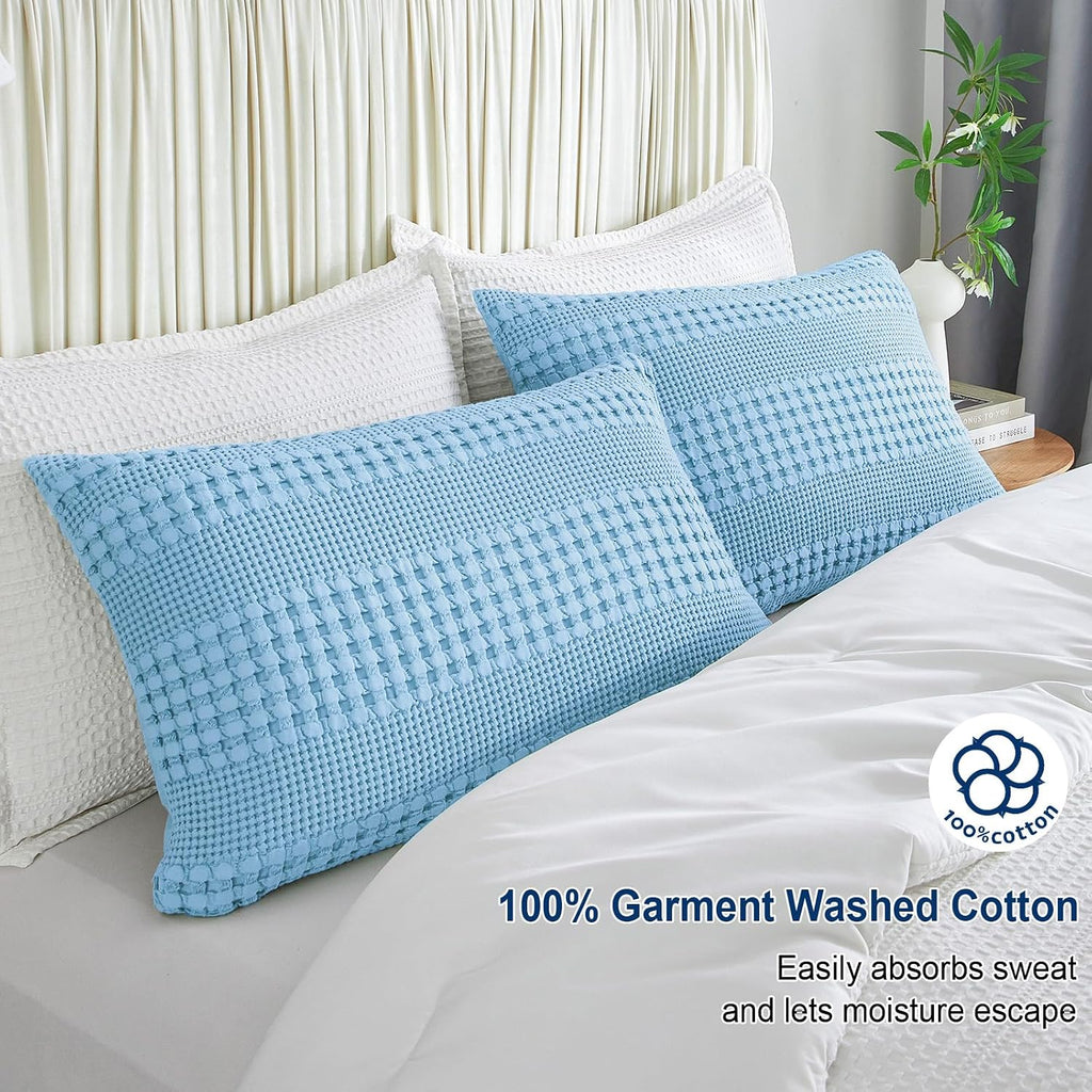 Phf Waffle Weave Pillow Shams Queen Size, 2 Pack 100% Cotton Pillowcases 20" x 30", No Insert, Soft & Breathable Aesthetic Woven Pillow Cas…