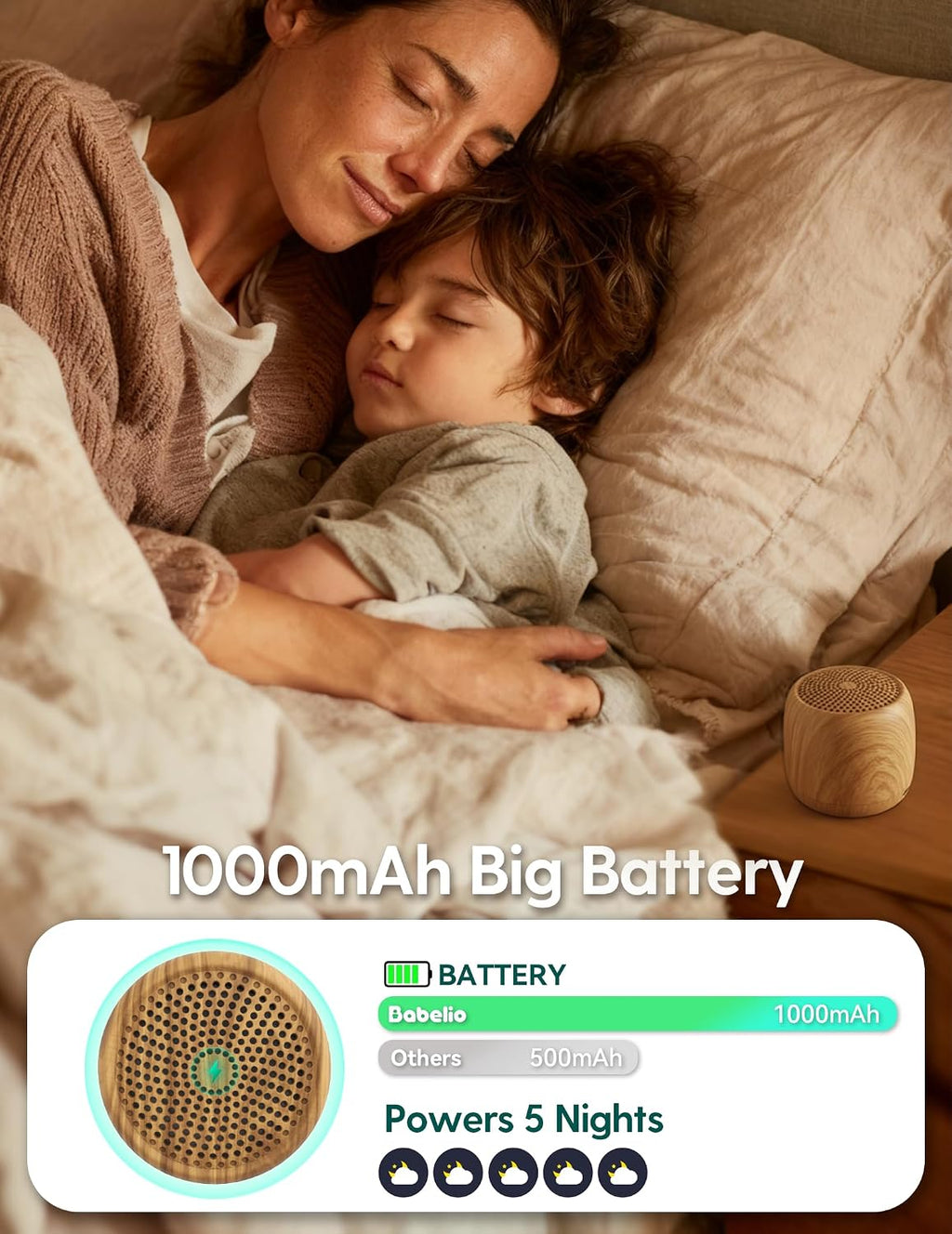 Babelio White Noise Sound Machine (Pocket Mini Pro) | 1000mAh Large Battery, 25 Non-looping Sounds for Adults, Kids & Babies, Timer, Memory…