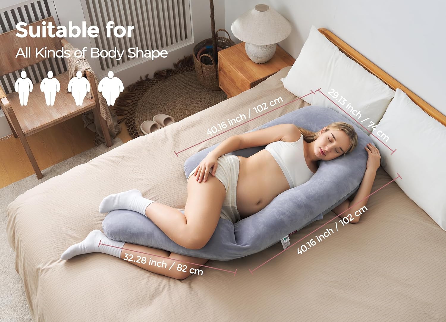 Momcozy Pregnancy Pillow for Sleeping, Dreamlign U Pro Maternity Pillow with Adjustable Leg Pillow, Removable Cover - Support for Back, Hip…