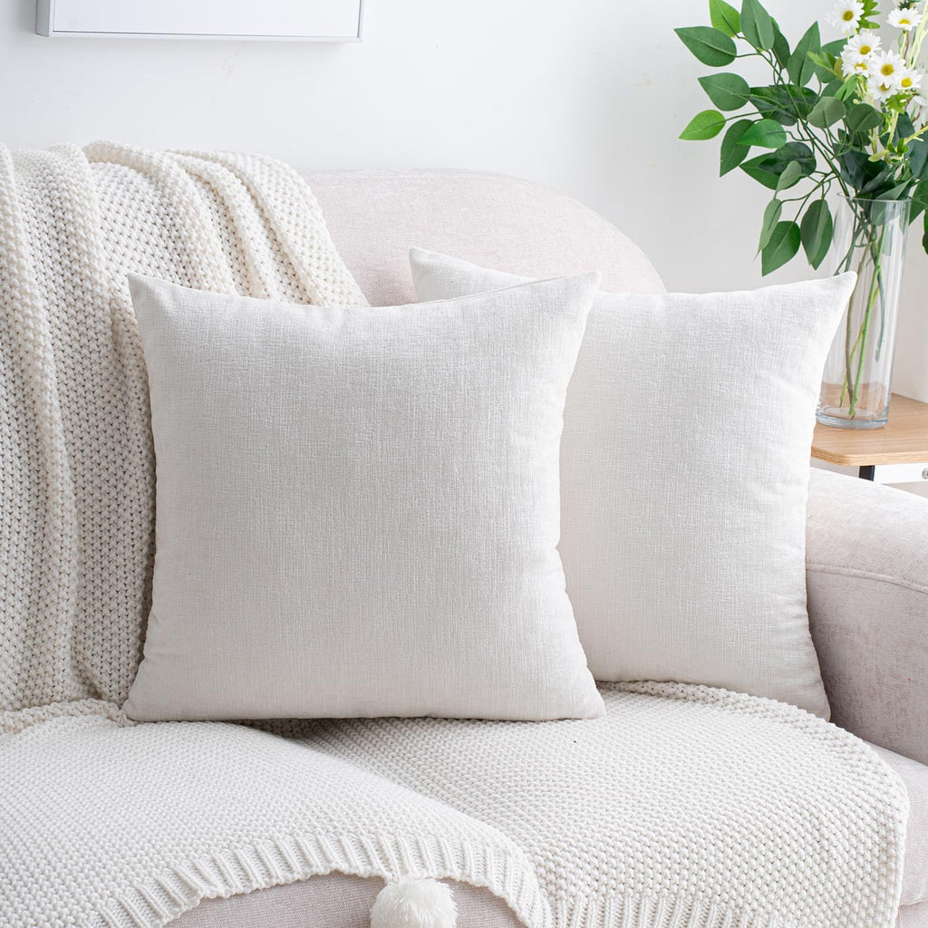 Hwy50 HWY 50 Cream White Couch Pillow Covers 20x20 Inch Pack of 2, Soft Chenille Decorative Throw Pillow Cases Farmhouse for Sofa Living Ro…