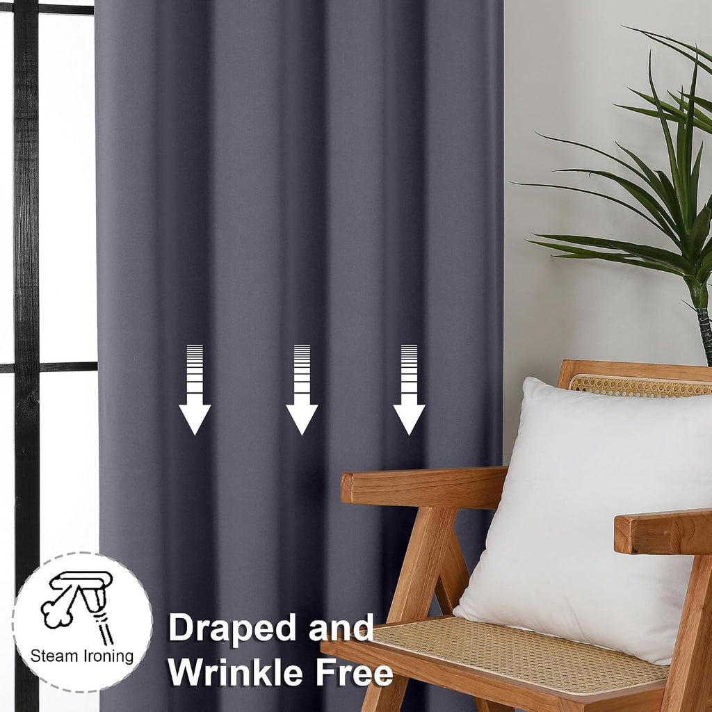 Simplebrand Ava Grey Blackout Curtains for Bedroom 72 Inch Length 2 Panels Set, Privacy Thermal Insulated Rod Pocket Window Curtains for Pa…