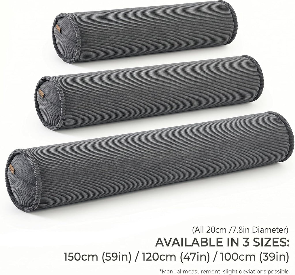 Corduroy Full Body Cylinder Pillow for Adults, Cozy Bolster Pillow for Bed & Sofa, Soft Support Hugging Pillow, 59 x 7.87 Inches, Dark Grey