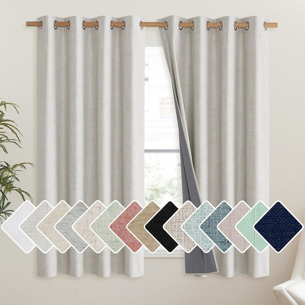 NICETOWN Snowbound Vintage Linen 100% Blackout Curtains for Living Room, Thermal Insulated Curtains 63" Long, Noise Reducing Window…