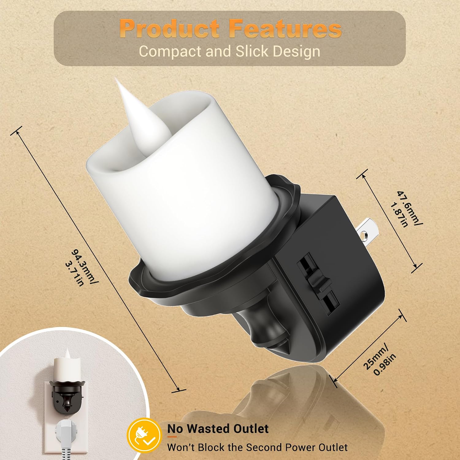 JandCase Night Lights Plug into Wall, 2 Pack Flameless Flickering Electric Fake Candle Night Light with Dusk to Dawn Sensor, 3000K Soft…