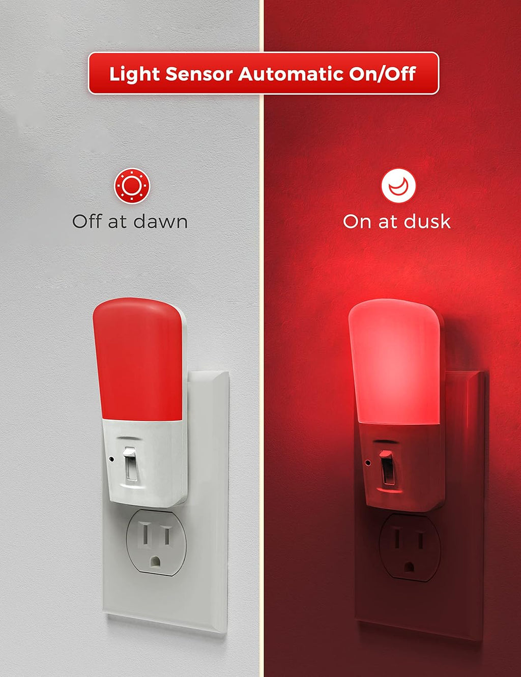 L LOHAS LED Red Night Light Plug in, Dimmable Light LED Night Lights with Dusk to Dawn Sensor, 5-80LM Adjustable Brightness Red Light for…