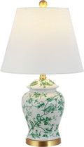JONATHAN Y 22" White/Green Ceramic Table Lamp, French Country Chinoiserie Ginger Jar LED Bedside Lamp for Living Room Bedroom, White…
