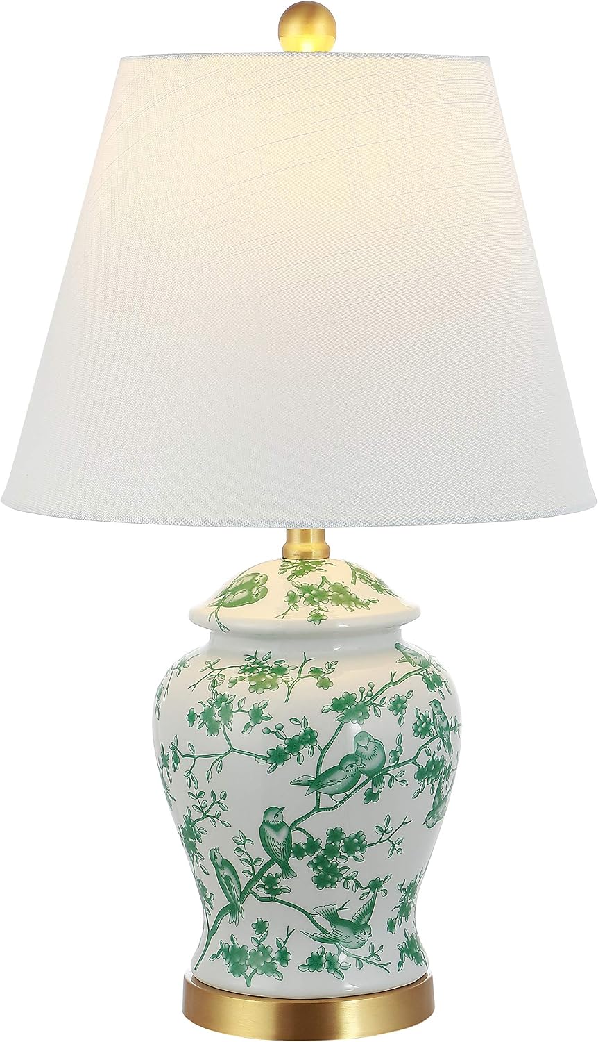 JONATHAN Y 22" White/Green Ceramic Table Lamp, French Country Chinoiserie Ginger Jar LED Bedside Lamp for Living Room Bedroom, White…