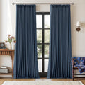 Twodrapes Navy Blue 108 Inch Pinch Pleated Blackout Linen Curtains for Bedroom 2 Panels Memory Trained 100% Black Out Soundproof Room Darke…