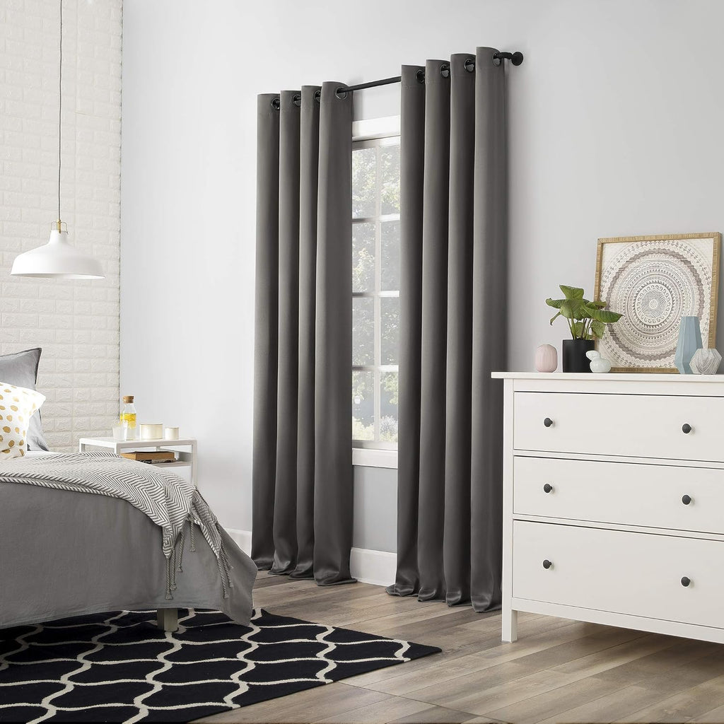 Sun Zero Nordic 2-pack Theater Grade Extreme 100% Blackout Grommet Curtain Panel Pair, 52" x 84", Gray(“Each panel measures 52”x84”.…