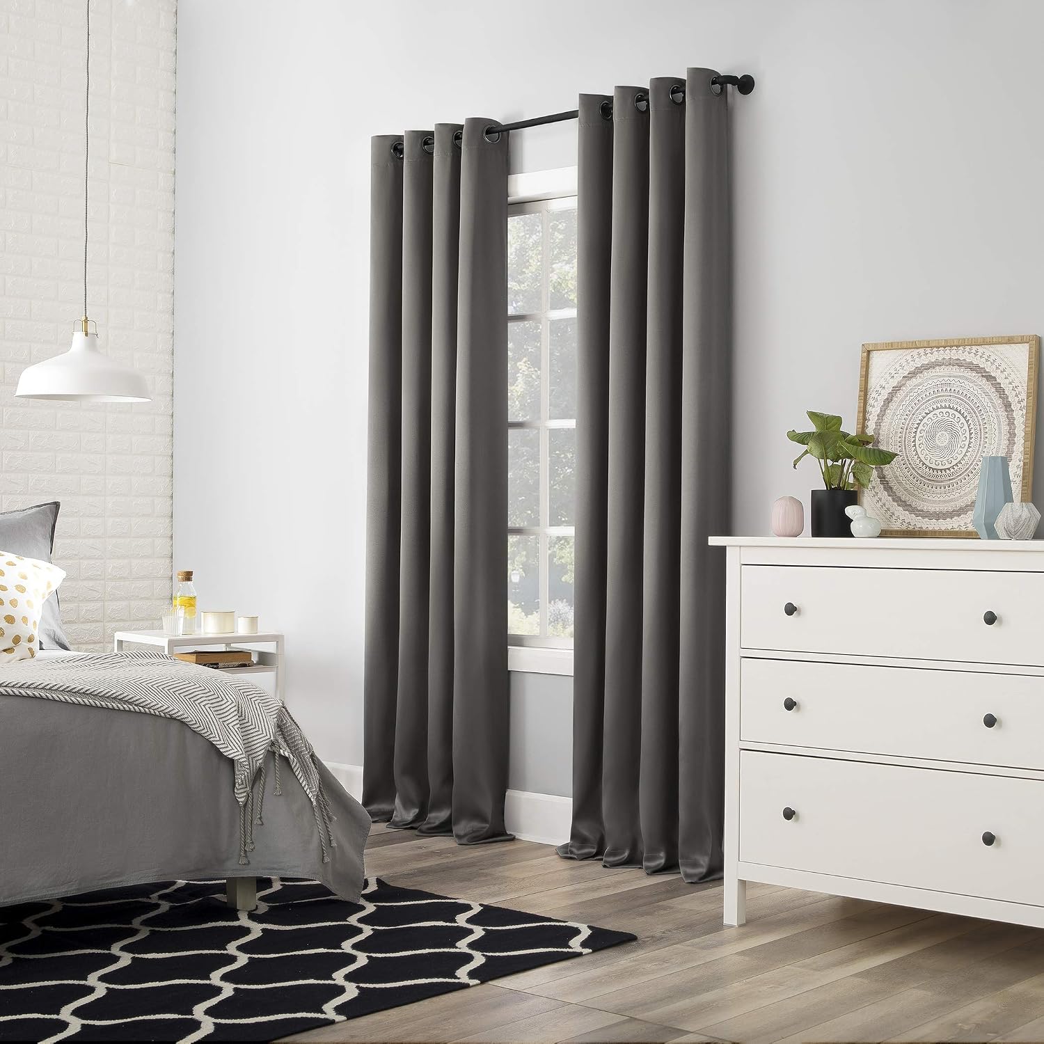 Sun Zero Nordic 2-pack Theater Grade Extreme 100% Blackout Grommet Curtain Panel Pair, 52" x 96", Gray