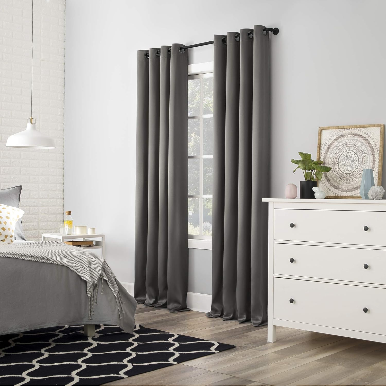 Sun Zero Nordic 2-pack Theater Grade Extreme 100% Blackout Grommet Curtain Panel Pair, 52" x 63", Gray