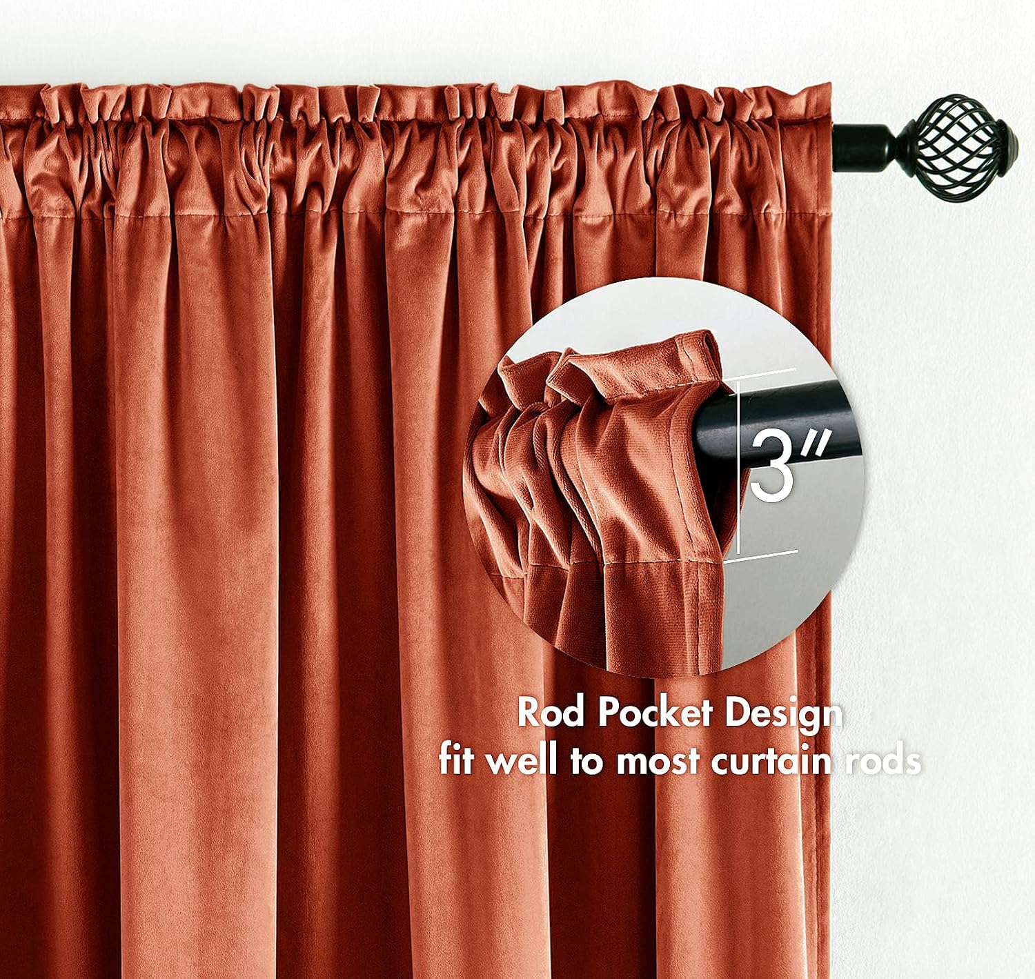 MIULEE Burnt Orange Velvet Curtains Thermal Insulated Blackout Curtain Fall Drapes for Bedroom Living Room Darkening 90 Inches Long Rust…