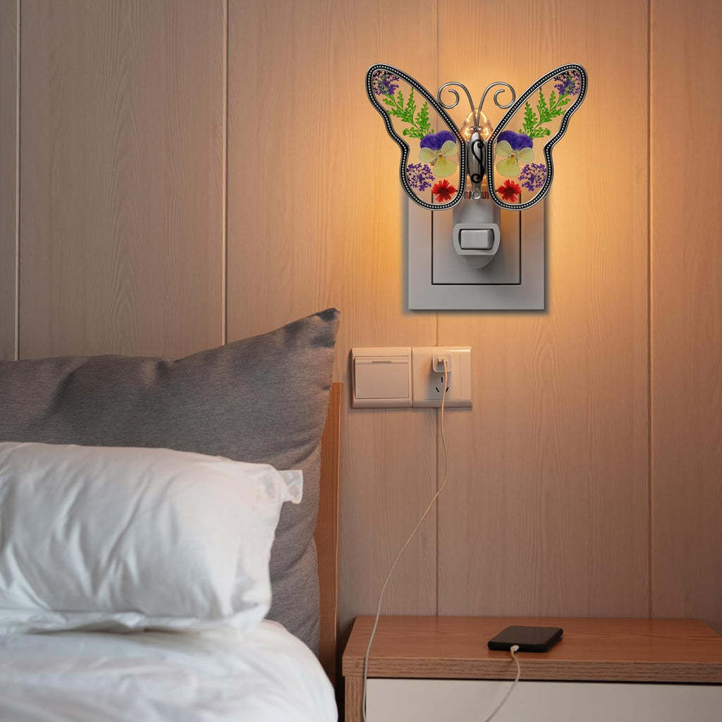 KY&BOSAM Butterfly Night Lights Plug into Wall 1-Pack 7W Plug in Night Light Dusk to Dawn 3000K Warm White Bright Real Flower+Metal…