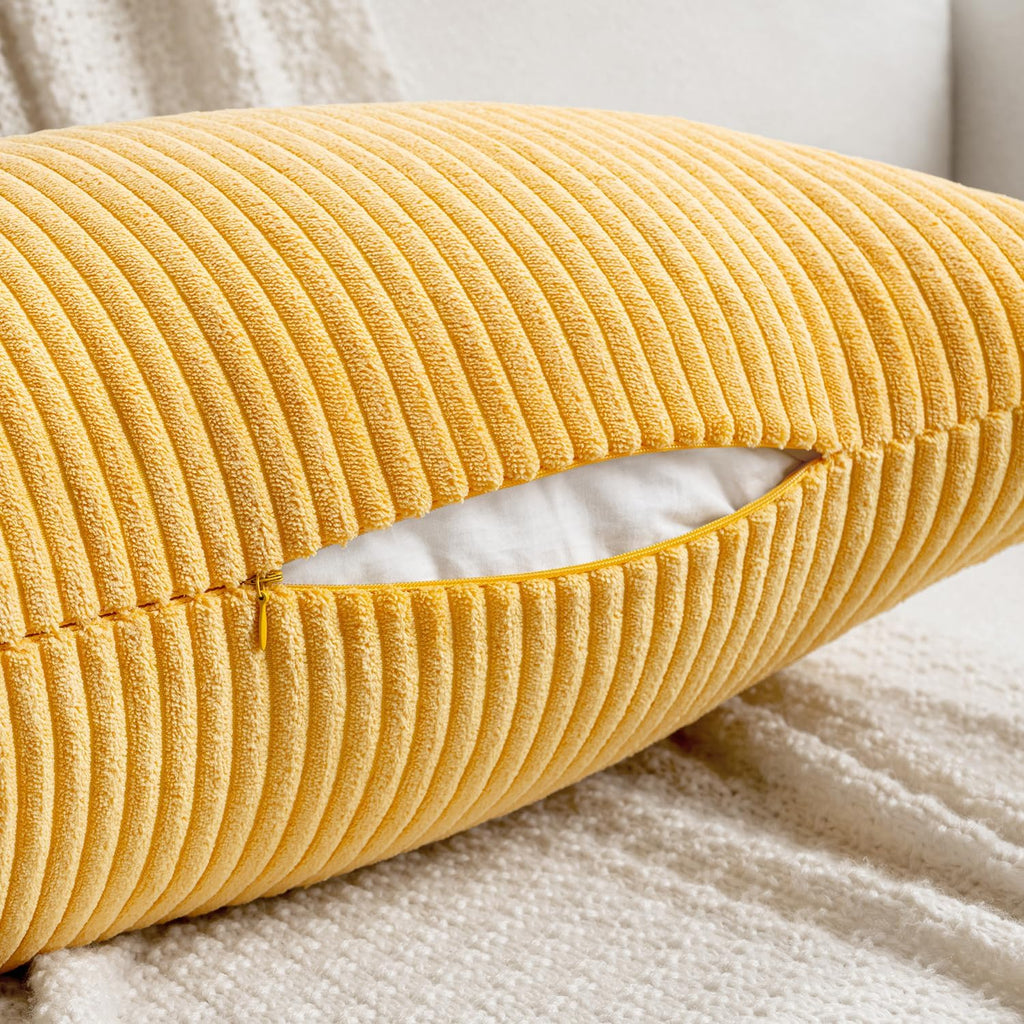 MIULEE Decorative Long Body Lumbar Throw Pillow Cover 14x36 Inch for Bed Couch Bedroom Bench, Soft Corduroy Rectangle Golden Yellow…