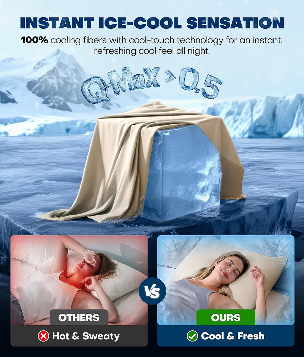 Rifens Ultra-Chill Cooling Pillowcase Set of 2 for Hot Sleepers, Softer Than Silk Pillow Cases for Protecting Hair & Skin, Breathable Bed P…
