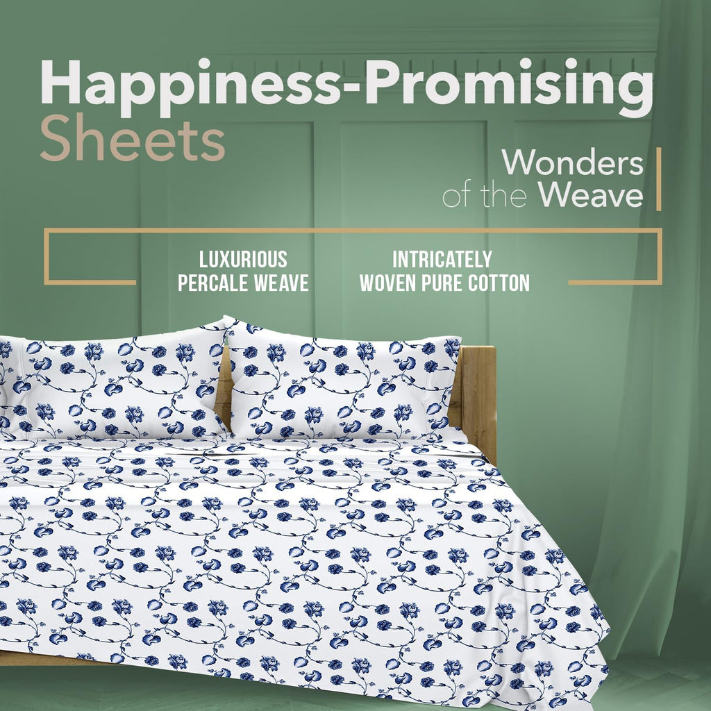 TEXAS LINEN CO. 100% Organic Cotton Sheets Queen Size - 4 PC Organic Cotton Queen Size Percale Printed Sheet Set, Soft, Cooling, Crisp &…