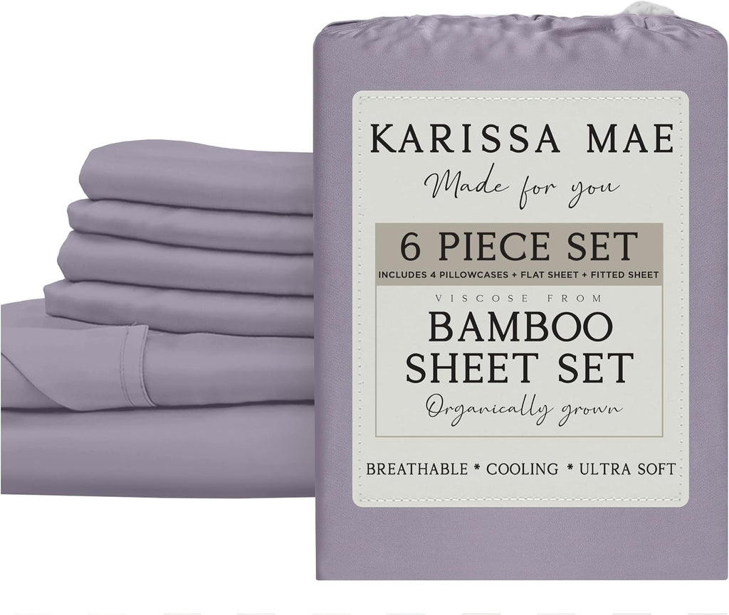 KARISSA MAE 6 Piece Pure Viscose from Bamboo King Size Sheet Set | 100% FSC Certified | Luxuriously Soft | Cooling | 18" Deep Pocket…