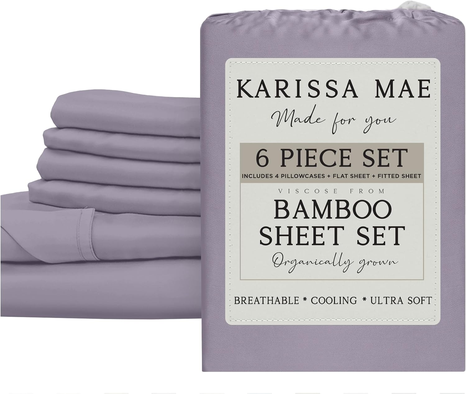 KARISSA MAE 6 Piece Pure Viscose from Bamboo King Size Sheet Set | 100% FSC Certified | Luxuriously Soft | Cooling | 18" Deep Pocket…