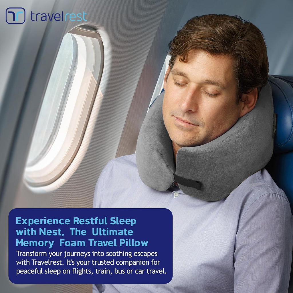 TRAVELREST Sleep Neck Pillow Travel - Travel Essentials, Memory Foam, Neck Support Pillow for Long Flight, Plane Sleeping Accessories…