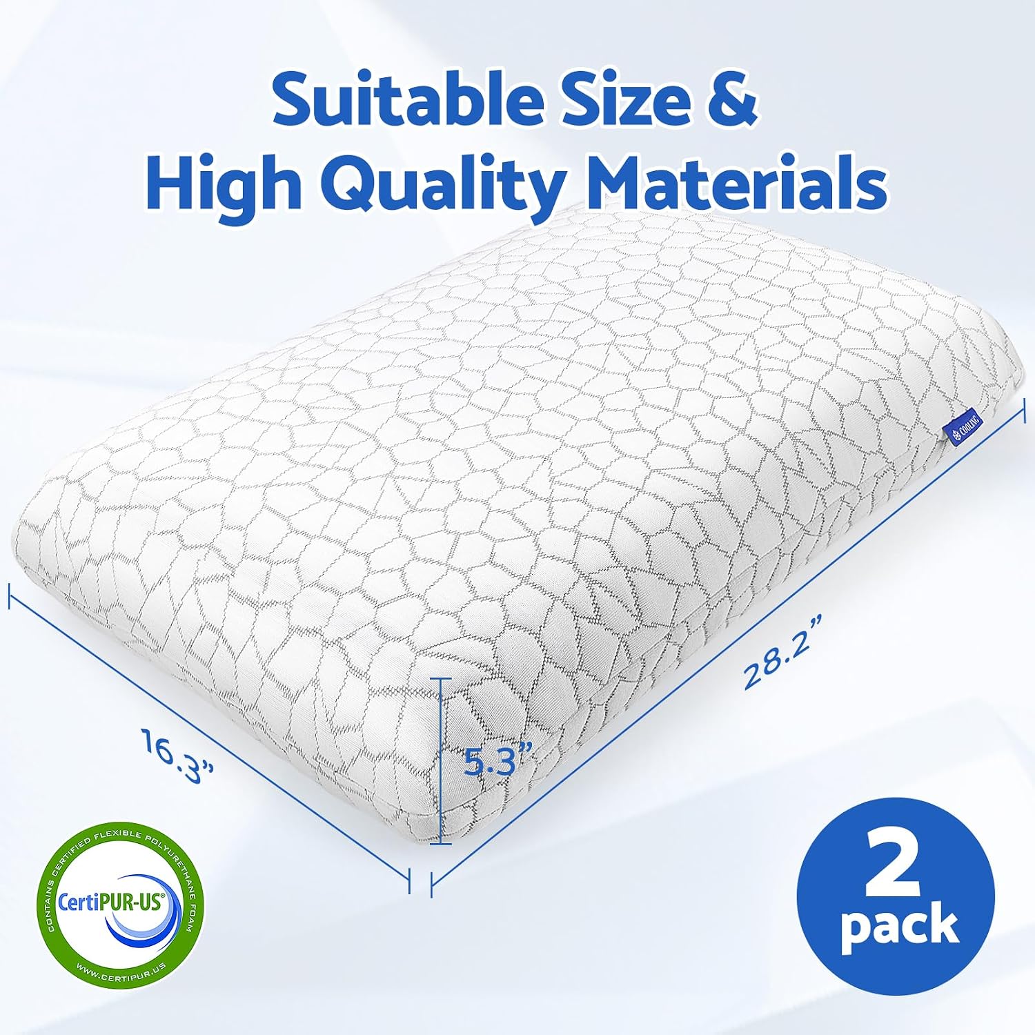 CushZone Memory Foam Pillows for Sleeping, Bed Pillow with Removable and Machine Washable Cover, Bed Pillow for Side, Back and Stomach Slee…
