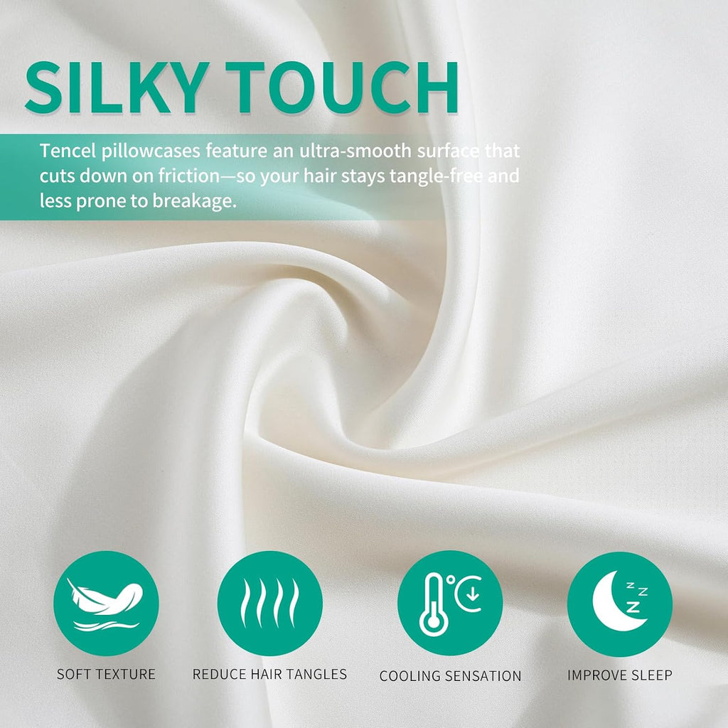 Stnomyhome Eucalyptus Tencel cooling Pillowcase 2 Pack Queen Natural White | Moisture Wicking for Night Sweats | 3X Faster Drying | Oeko-TE…