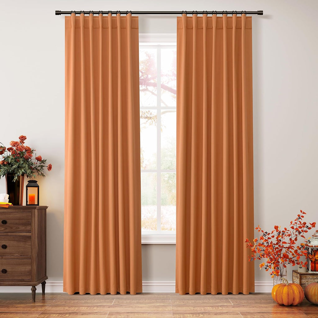 Guken Orange 100% Blackout Linen Curtains 84 Inch Length 2 Panels Set for Living Room Bedroom Back Tab Thermal Insulated Black Out Drapes R…