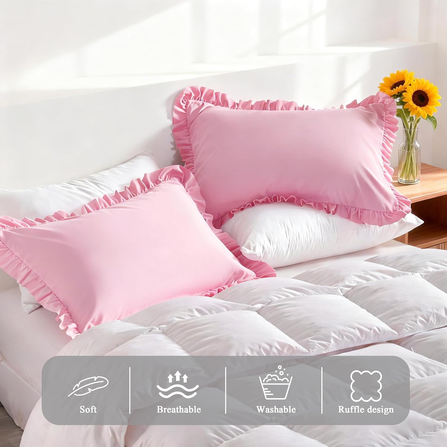 Aerlomi Ruffled Pillowcases, King Pillow Shams 20x36 Set of 2, Brushed Microfiber with Envelope Closure, Soft Wrinkle-Resistant, Pin…
