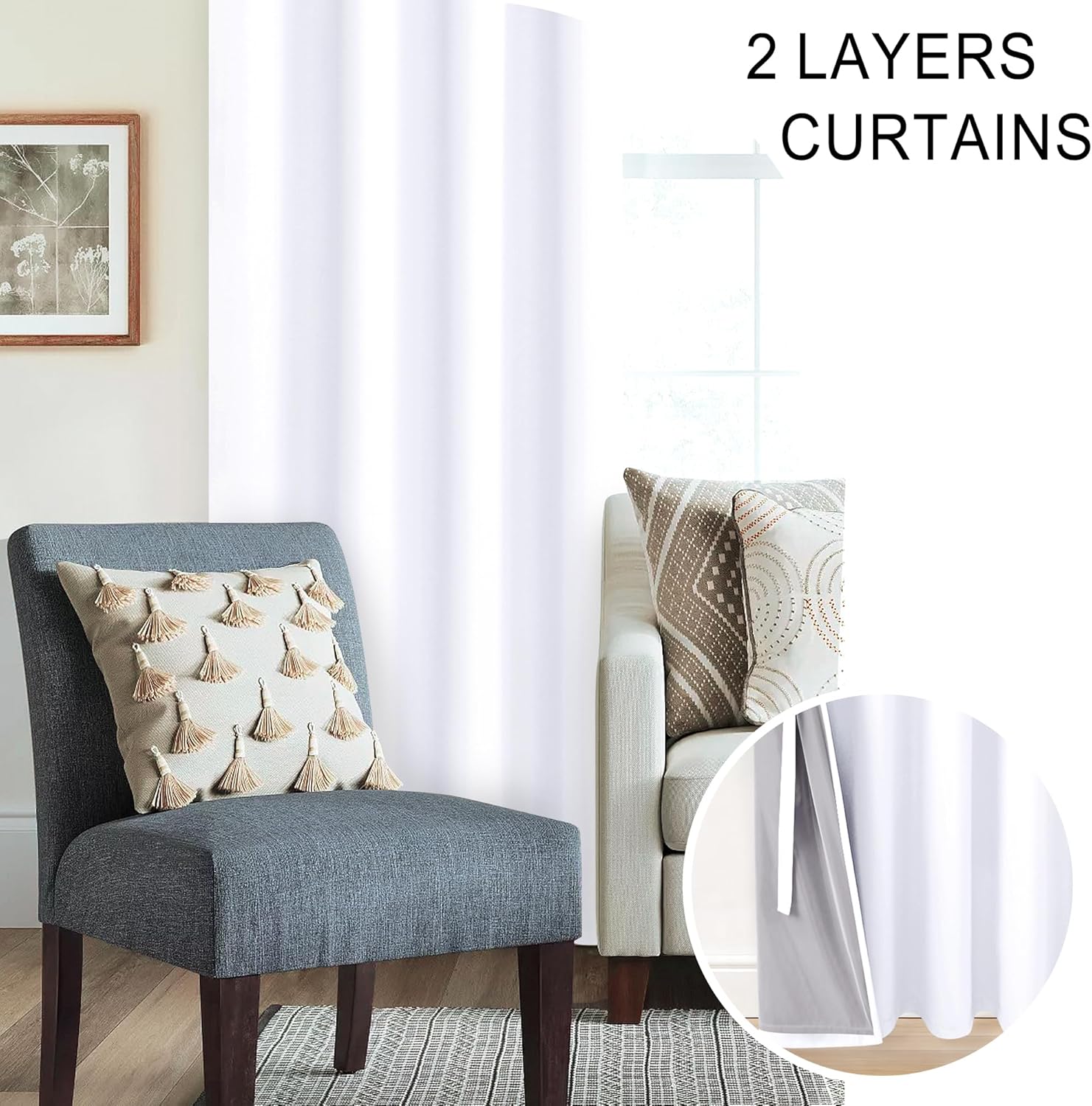 Xwzo 100% Blackout Curtains with Tiebacks- 2 Thick Layers Completely Shaded Window Treatment Thermal Insulated Lined Drapes with Grommets f…
