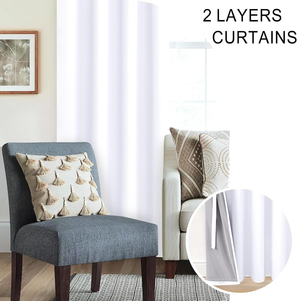 Xwzo White 100% Blackout Curtains - Heat and Full Light Blocking Drapes with Black Liner for Bedroom/Laundry Room, Grommet Top Extra Large…