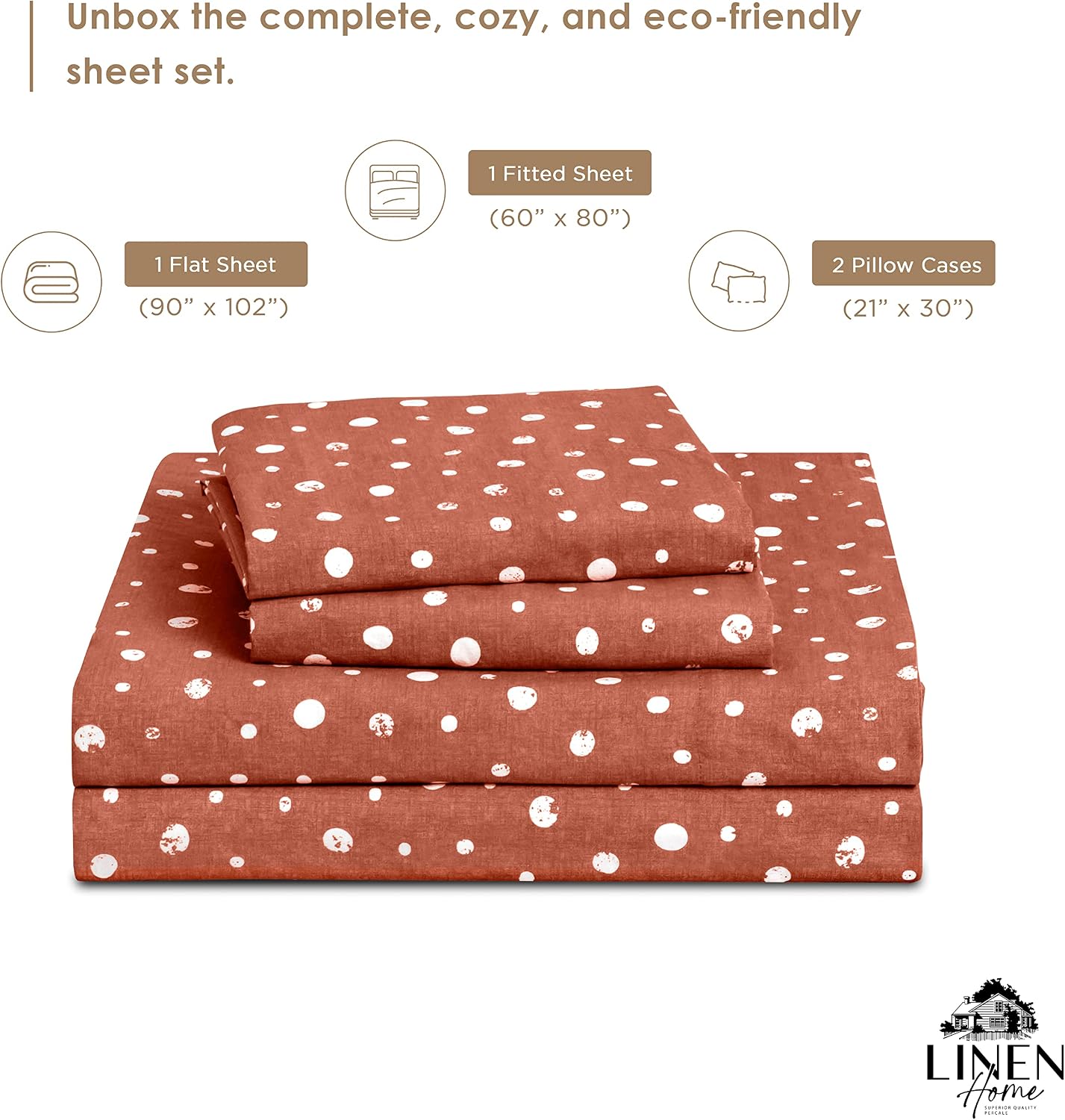 Linen Home Cotton Lyocell Blend Percale Sheet Set Queen Size - 4 Piece Deep Pocket Bedding, Pre-Washed & Shrunk, Crisp Cooling Fabric…